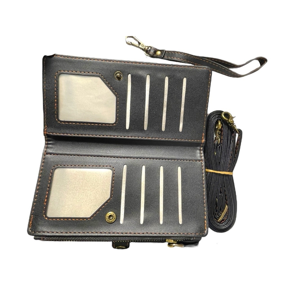 Leather Black iPhone 15 Pro Max Cell Phone Crossbody Wristlet Amazon - Picture 3 of 4